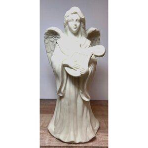 Partylite Vintage White Ceramic Angel Figurine With Wings & Harp Candle Holder